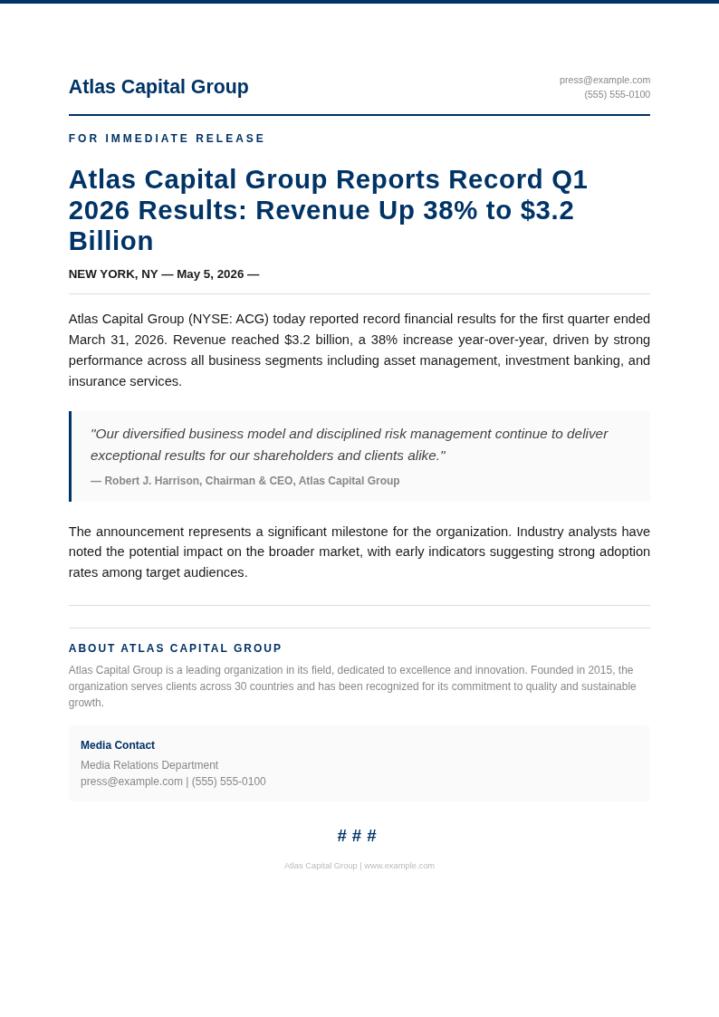Financial Statement Press Release